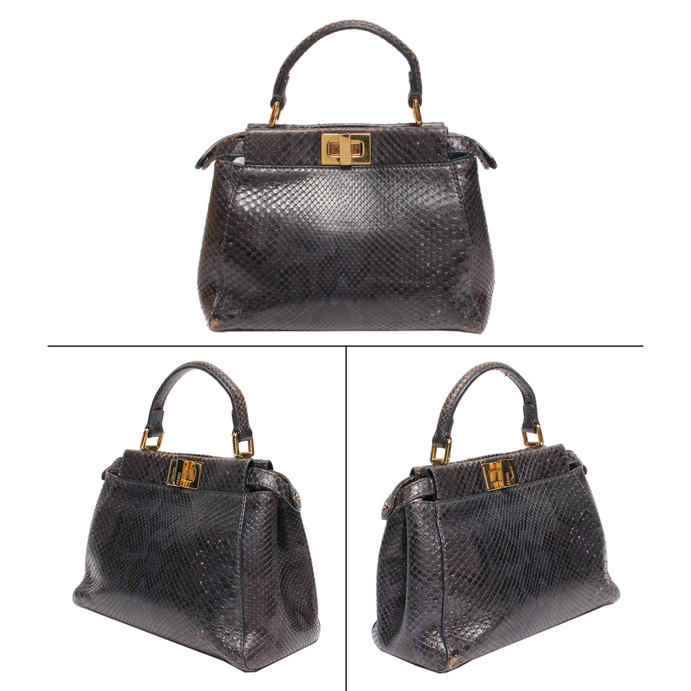 Fendi Python Pattern Peekaboo Leather Handbag Bla… - image 2